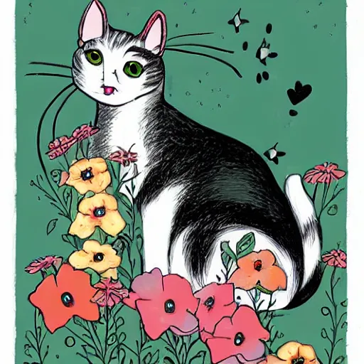 Image similar to cat smelling flowers, in the style of chiara bautista