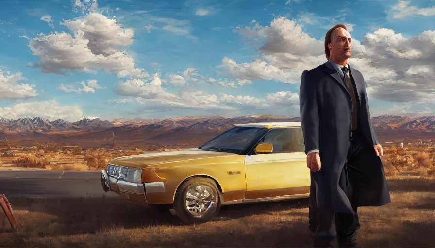 Prompt: concept art of better call saul, wallpaper, cinematic shot, oil painting by jama jurabaev, extremely detailed, brush hard, artstation, high quality, brush stroke