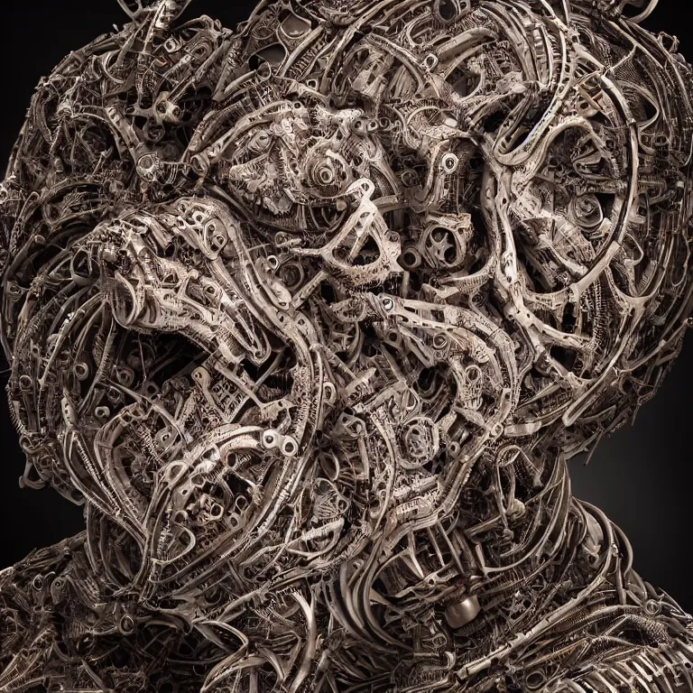 Prompt: surreal biomechanical spinal ribbed tribal organic face portrait of mechanical animal, beautiful detailed intricate insanely detailed 3D render digital art, octane render, 8K artistic photography, photorealistic