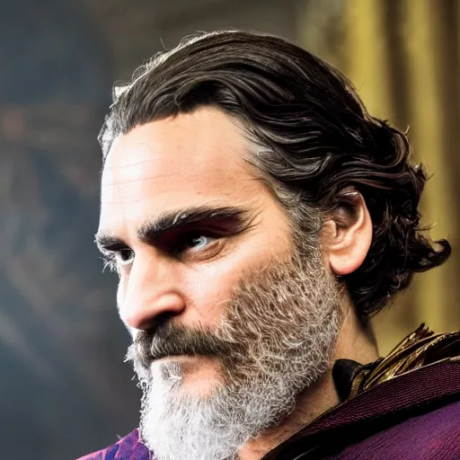 Prompt: A still of Joaquin Phoenix as Dr. Strange. Extremely detailed. Beautiful. 4K. Award winning.
