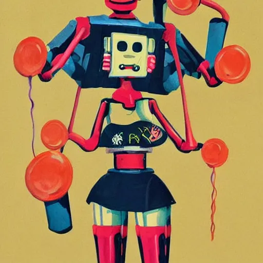 Image similar to robotic cheerleaders, pop surrealism, lowbrow, realistic, dystopian athmosphere