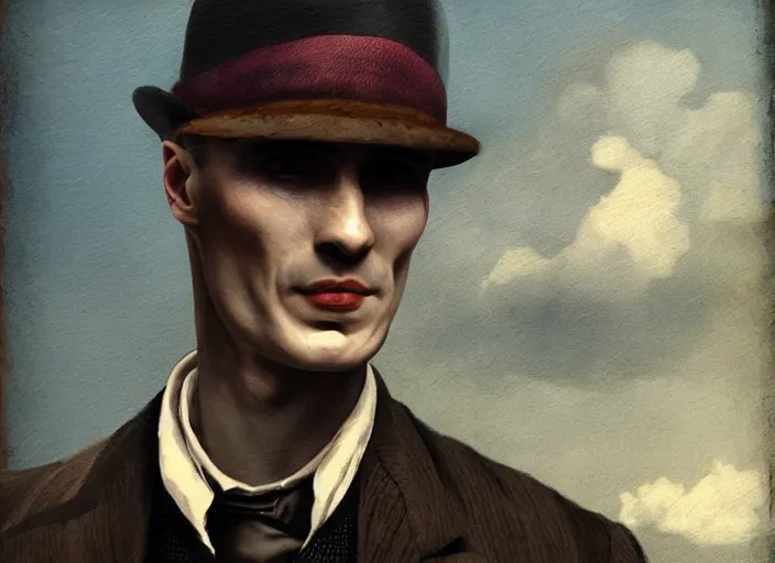 Image similar to thomas shelby as a alligator, lowbrow, matte painting, 3 - d highly detailed, in the style of mark ryden,