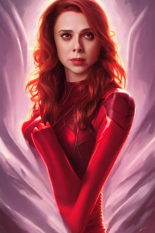 Image similar to Karan Johar as Scarlet Witch, Scarlet Witch costume, Karan Johar Face, villany, portrait, masculine figure, highly detailed, digital painting, artstation, concept art, smooth, sharp focus, illustration, cinematic lighting, art by artgerm and greg rutkowski and alphonse mucha