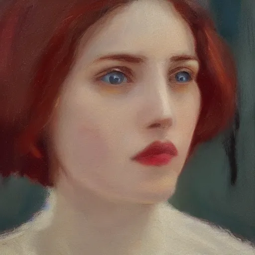 Prompt: an impressionist painting of a women from a wes anderson film looking at the camera mark ryden, 8 k