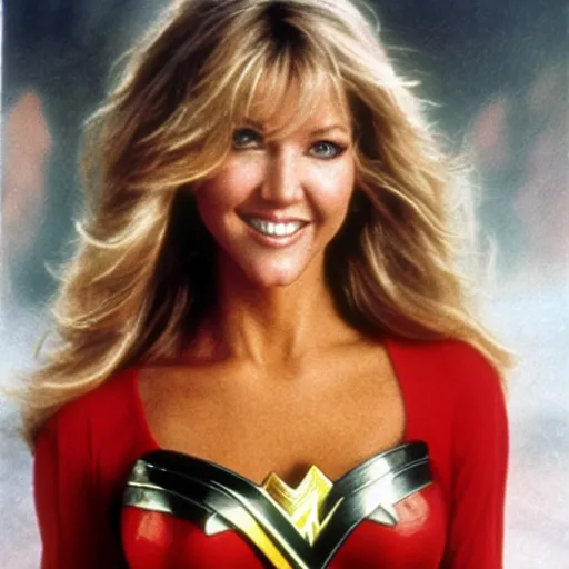 Image similar to Heather Locklear in the role of wonderwoman from a promotional photot shoot