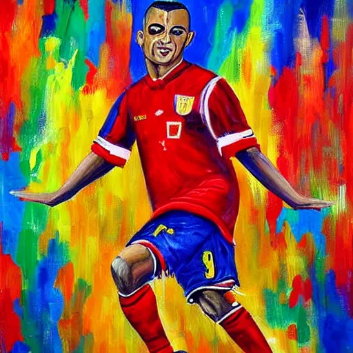 Image similar to a very detailed painting of luis nazario de lima ronaldo dance samba,