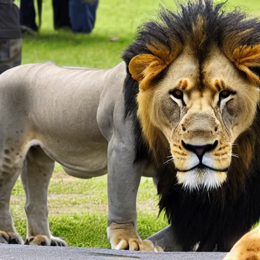 Image similar to New Zealand freedom protesters encounter a pride of lions. News footage.