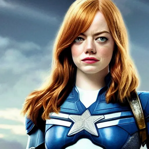 Image similar to Emma Stone as captain America