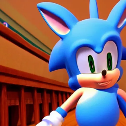 Prompt: catholic big chungus praying at church with sonic