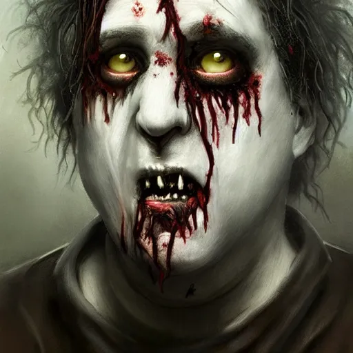 Image similar to early robert smith as a zombie looking shy, 7 days to die zombie, fine art, award winning, intricate, elegant, sharp focus, cinematic lighting, digital painting, 8 k concept art, art by z. w. gu, art by brom, art by michael hussar, masterpiece, 8 k