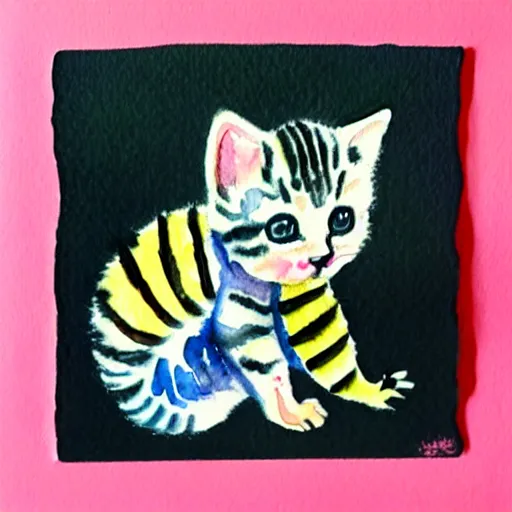 Prompt: watercolour painting kitten bee hybrid, horror movie