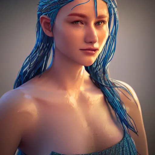 Image similar to character design, goddess of water, octane render, 3 d render, photo realism, ultra detailed, hd, 4 k