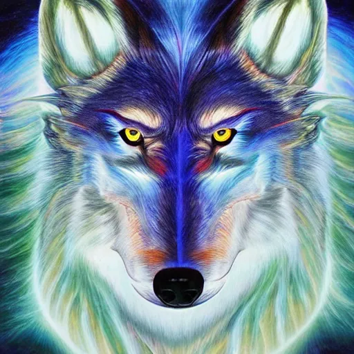 Image similar to spirit wolf made of electricity thunder storm by GEOGLYPHIKS by FABIÁN JIMÉNEZ by MICHAEL DIVINE by AMANDA SAGE in the style of oil painting visionary art, intricate oil painting artwork. , trending on artstation, very coherent symmetrical artwork, oil painting