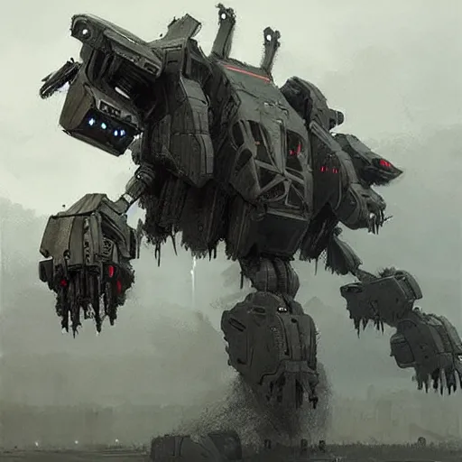 Image similar to fierce organic four legged mech, highly detailed, complex rendering, dramatic lighting, artstation, art by jakub rozalski