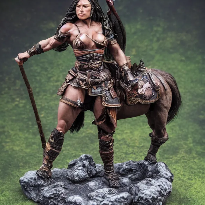 Image similar to 80mm resin detailed miniature of a Muscular Woman warrior with a Horse, Product Introduction Photos, 4K, Full body, simple background