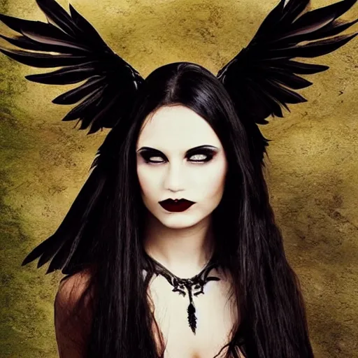 Prompt: beautiful woman with raven wings, gothic, highly detailed, realistic,