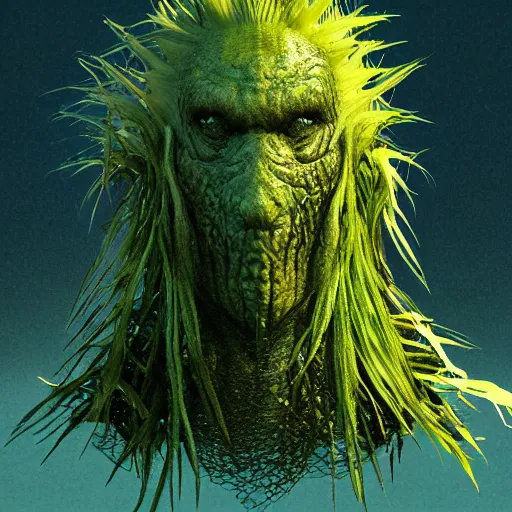 Prompt: swamp monster, aquatic head, spiky spine, 8k, swampy,