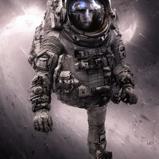 Prompt: infrared concept art by craig mullins astronaut in futuristic dark and empty spaceship underwater. complex and hyperdetailed technical suit. mandelbulb fractal. reflection and dispersion materials. rays and dispersion of light. volumetric light. 5 0 mm, f / 3 2. noise film photo. flash photography. octane render. interstellar movie art