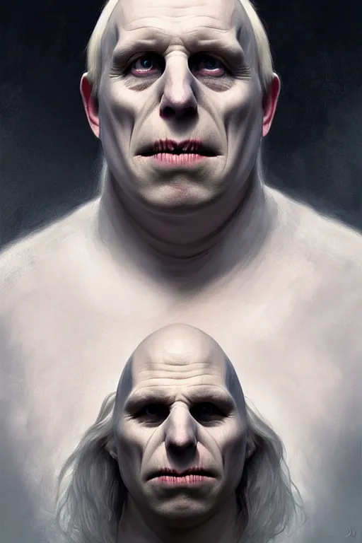 Prompt: Boris Johnson as Lord Voldemort without nose, realistic portrait, symmetrical, highly detailed, digital painting, artstation, concept art, smooth, sharp focus, illustration, cinematic lighting, art by artgerm and greg rutkowski and alphonse mucha