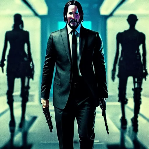 Image similar to john wick, cyberpunk style