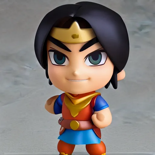 Image similar to pixar warrior aladdin as nendoroid, side view, 8 k hd dof, kodak film,