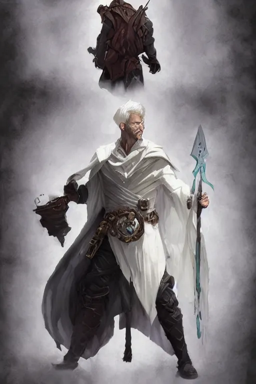 Image similar to heroic urban fantasy character study, occultist, realistic sharp details, magical realism, dnd book portrait, costume concept art, white background, by greg rutkowski and larry elmore