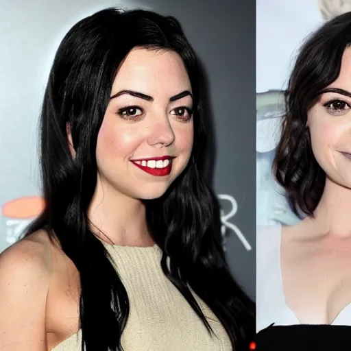 Prompt: ! dream a girl with long black hair and thick eyebrows, her face is a mix between aubrey plaza, ( ( ( lucy hale ) ) ), karen fukuhara, sarah hyland, anne hathaway and christina ricci