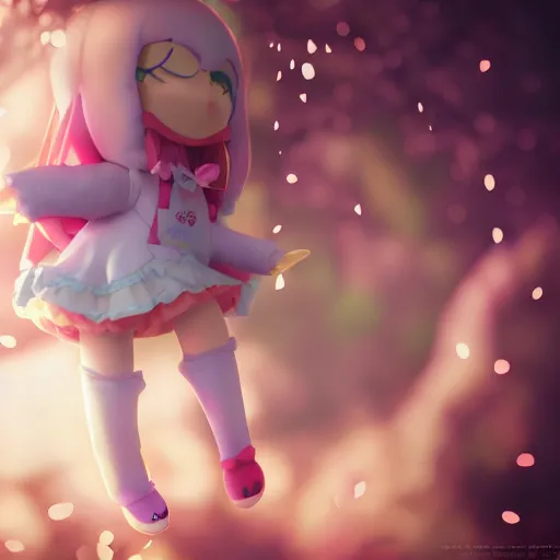 Image similar to cute fumo plush of a girl with a big heart, monstergirl, blob anime, bokeh, vray