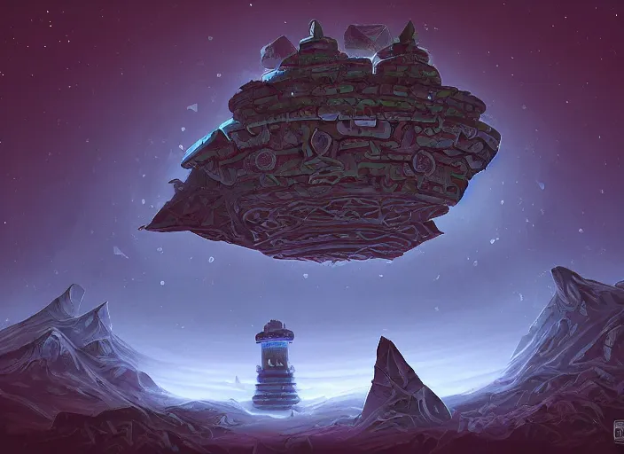 Prompt: polygon alien temple in a fantasy lunar dreamscape