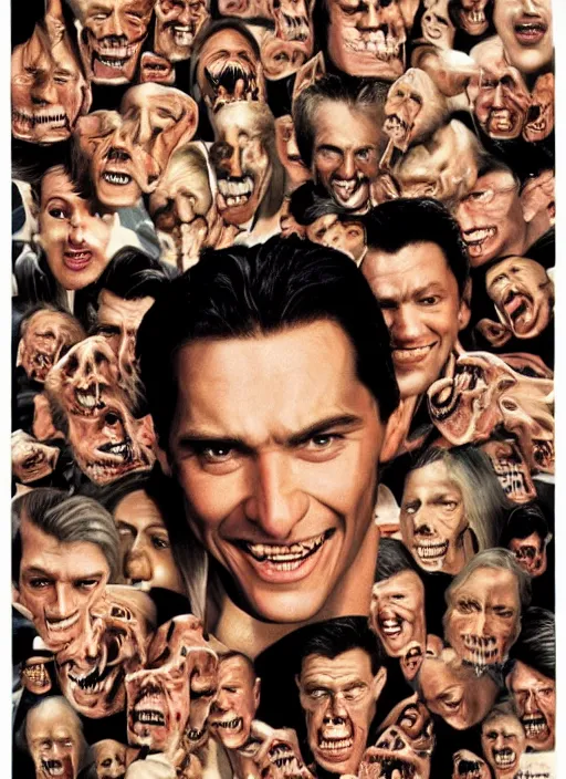 Image similar to an ExistenZ (1999) movie poster composed entirely of Flesh and human teeth, highly detailed