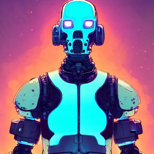 Prompt: cell shaded full body image of a cybernetic blue bald soldier with glowing blue eyes as Borderlands 3 concept art, llustration, post grunge, concept art by josan gonzales and wlop, by james jean, Victo ngai, David Rubín, Mike Mignola, Laurie Greasley, highly detailed, sharp focus,alien,Trending on Artstation, HQ, deviantart, art by artgem