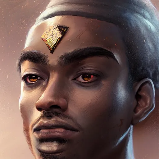 Prompt: clairvoyant african prince, D&D, fantasy warrior, portrait, highly detailed, digital painting, trending on artstation, concept art, sharp focus, illustration, art by artgerm and greg rutkowski and magali villeneuve