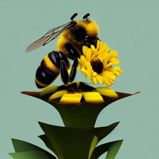 Image similar to bee sitting on a robotic yellow flower, trending on artstation