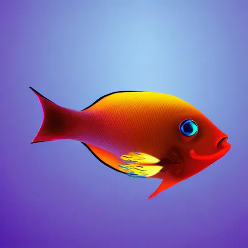 Image similar to 3D render of a cute tropical fish in an aquarium on a dark blue background, digital art