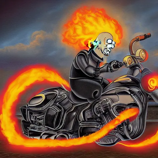 Image similar to Homer Simpson as Ghost Rider, 4k painting