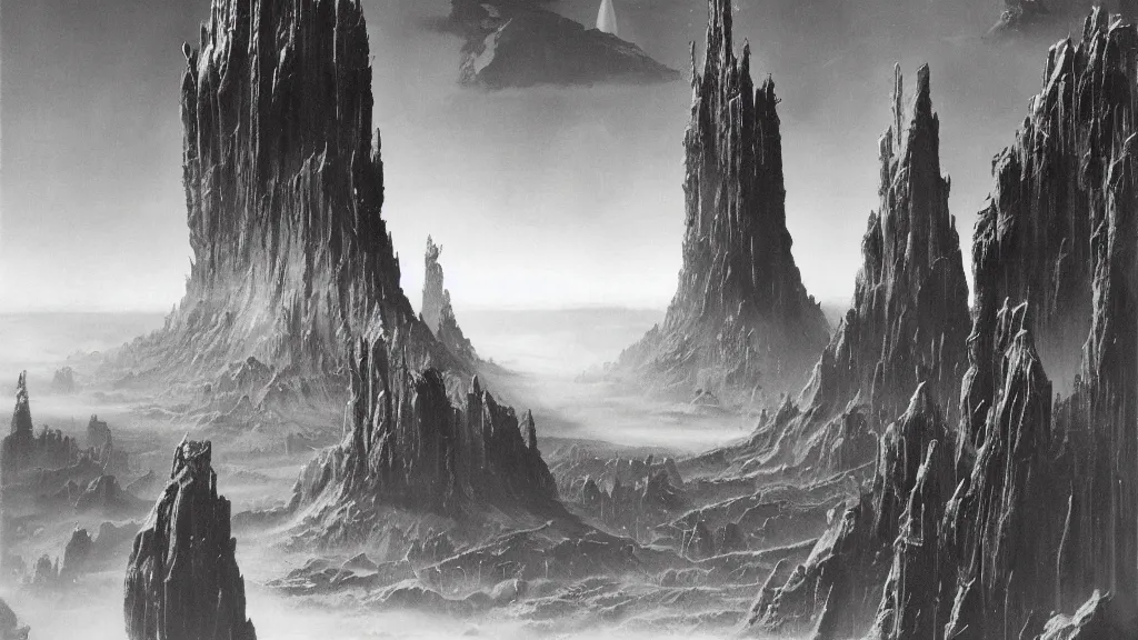 Image similar to surreal eerie alien planet empire by frank frazetta and bruce pennington, cinematic matte painting