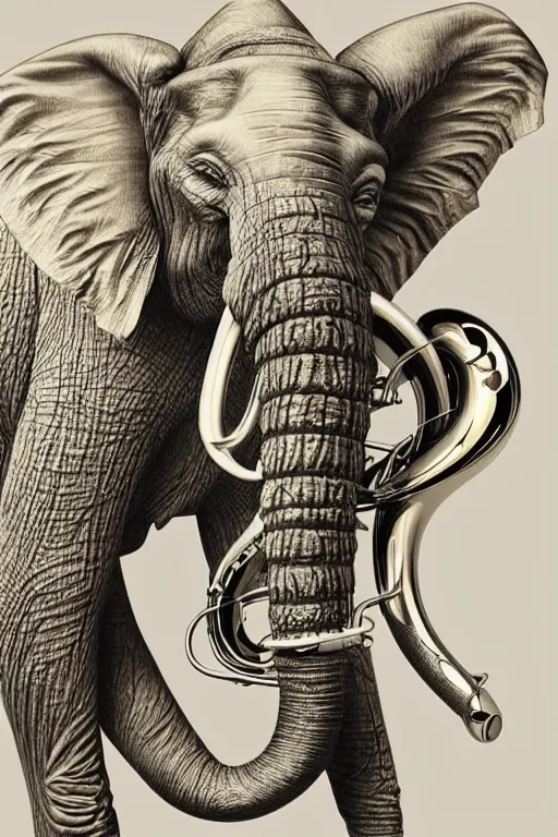 Prompt: beautiful highly detailed elephant palying saxophone, trending on artstation