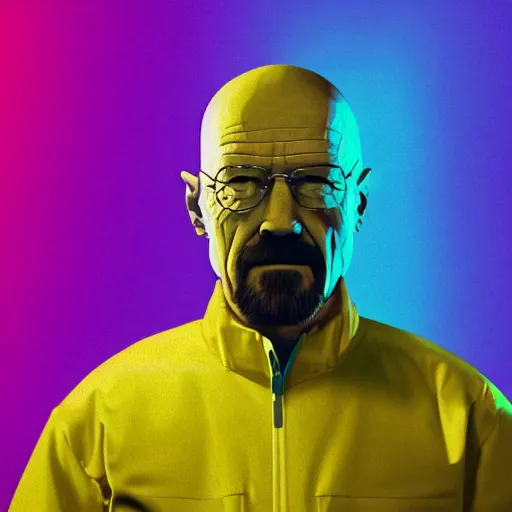 Prompt: multicolor 3 d render of walter white wearing yellow outfit by @ beeple _ crap in 4 k ultra high resolution, with depressive feeling