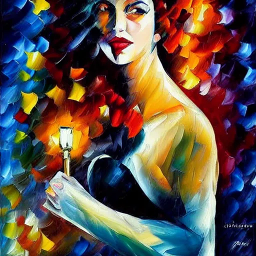 Prompt: noir woman by leonid afremov, colorful,