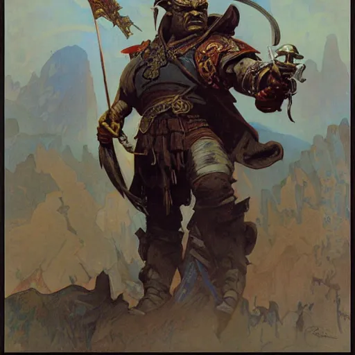 Image similar to An orc ork noble male musketeer, digital art, Greg rutkowski, Alphonse Mucha, Italian futurism cca 1938