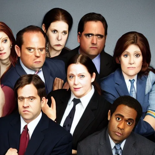 Image similar to The Office cast, realistic, macro,