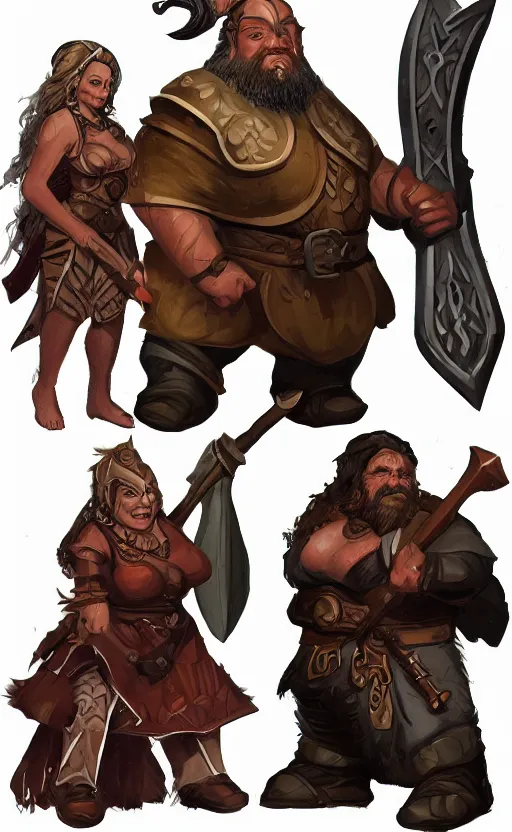 Image similar to Dungeons and dragons character art of a dwarf woman with dark skin and a battleaxe