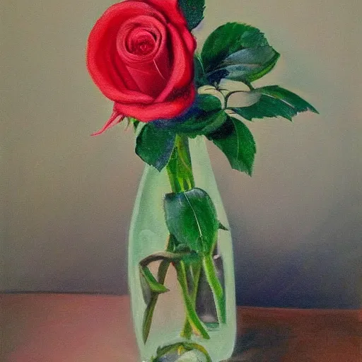 Prompt: a painting of a rose in a vase