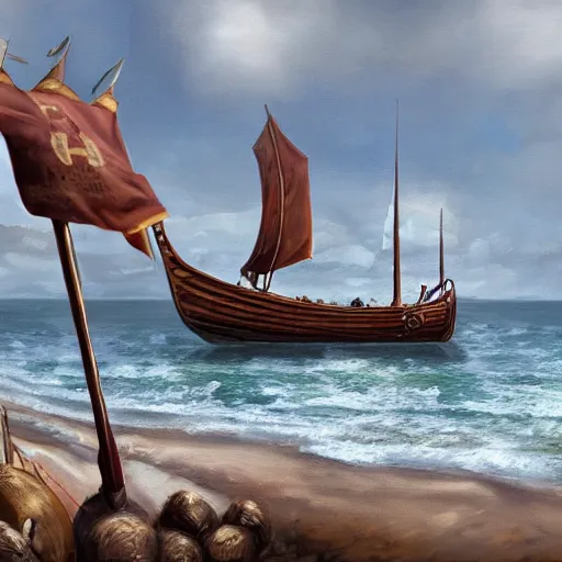 Image similar to viking, viking boat, seaside, digital art, irina french, heraldo ortega, mandy jurgens, golden ratio, art canvas, award winning, masterpiece trending on artstation 8 k 1 5 0 mpx