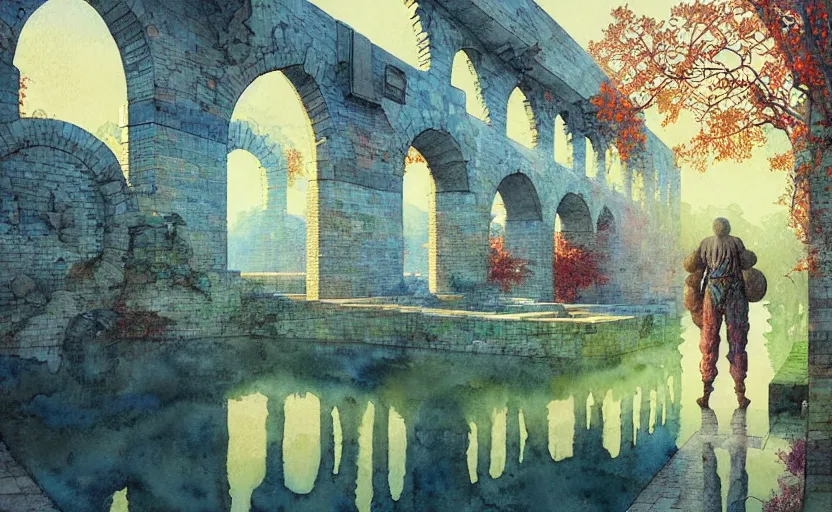 Image similar to tiled room squared waterway, aqueducts, fantasy. intricate, amazing composition, colorful watercolor, by ruan jia, by maxfield parrish, by marc simonetti, by hikari shimoda, by robert hubert, by zhang kechun, illustration, gloomy