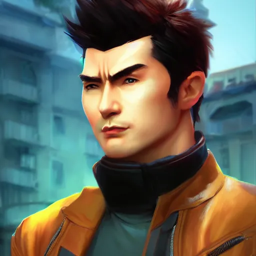 Image similar to portrait of jin kazama, mattepainting concept blizzard pixar maya engine on stylized background splash comics global illumination lighting artstation lois van baarle, ilya kuvshinov, rossdraws