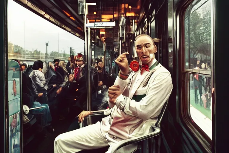 Prompt: a driver on a train. by david lachapelle