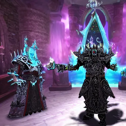 Image similar to The Lich King from World of Warcraft dancing at a disco