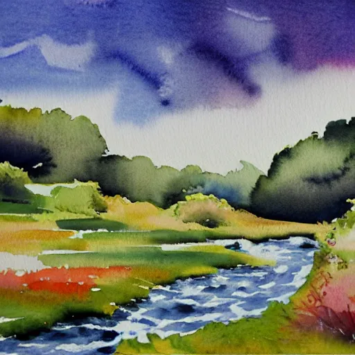 Prompt: watercolor landscape