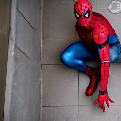 Prompt: spiderman urinating in public